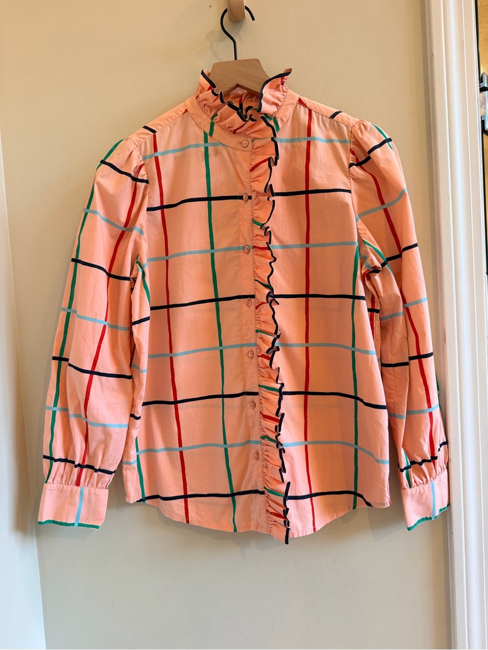Clare V Ella Blouse - Blush Multi Windowpane $245